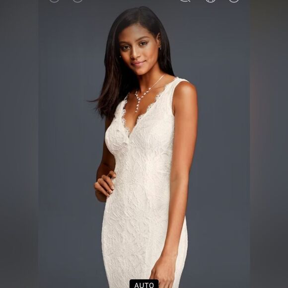 David’s Bridal Style 87010105 All Lace Vneck Sheath Wedding Dress Ivory Size 4 - Picture 1 of 16